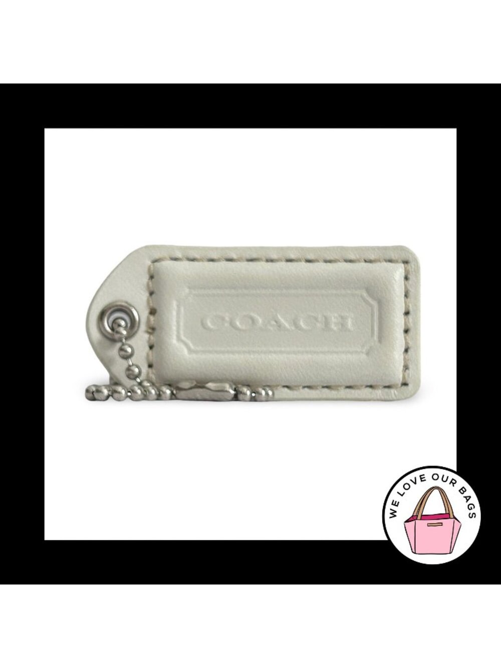 COACH Y2K VINTAGE Hang Tag 2" White Leather Bag Charm Keychain Fob Nickel Medium